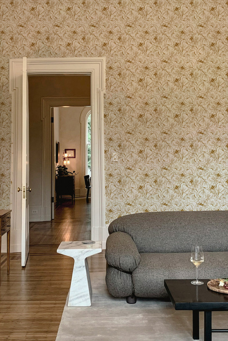 Subtle Mustard Floral Wallpaper
