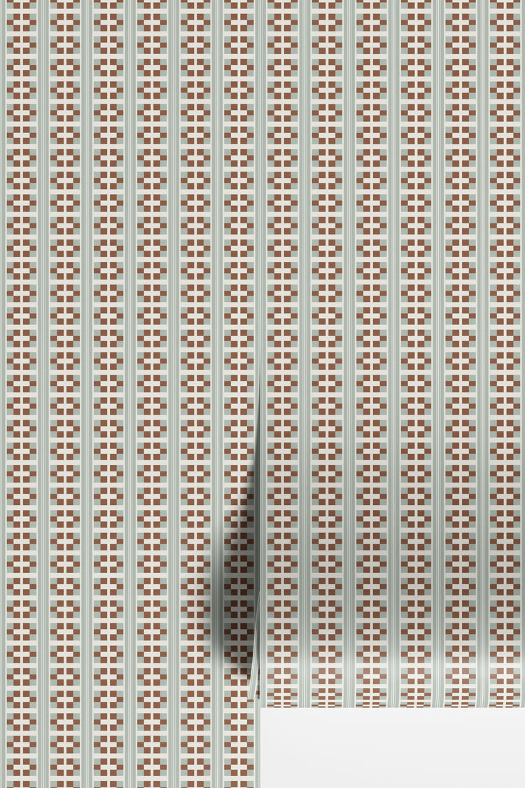 blue wallpaper, simple wallpaper, beige wallpaper, brown wallpaper, neutral wallpaper, moody wallpaper, plaid wallpaper, stripe wallpaper, quilt block inspired wallpaper, block print wallpaper, vintage inspired wallpaper byHopeatHome