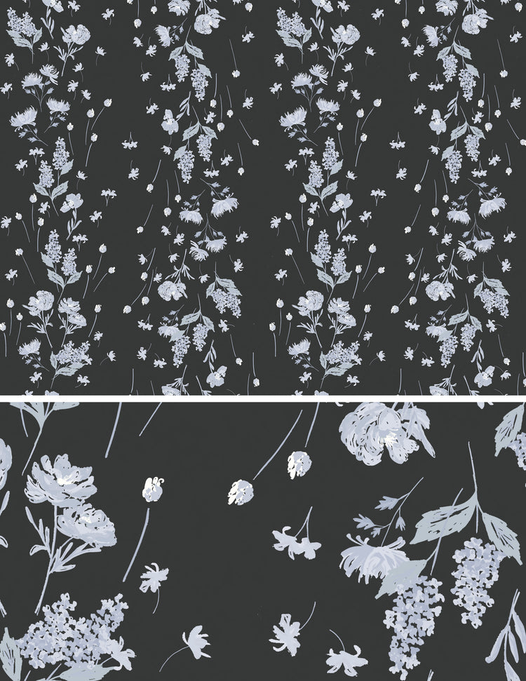 Moody Blue Floral Wallpaper