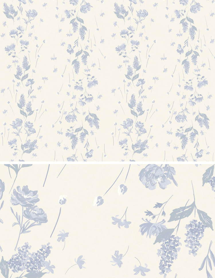 White and Blue Floral Wallpaper