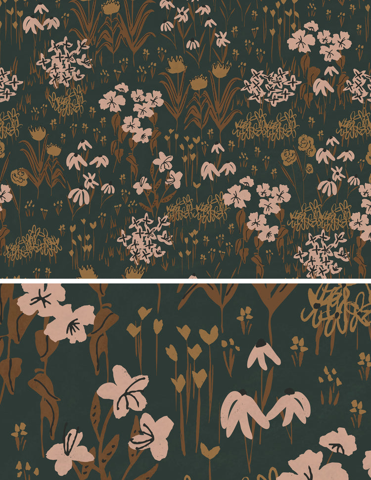 Dark Green Moody Floral Wallpaper