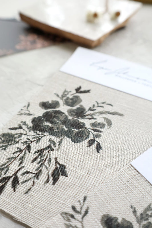 Blue Floral Linen by the Yard