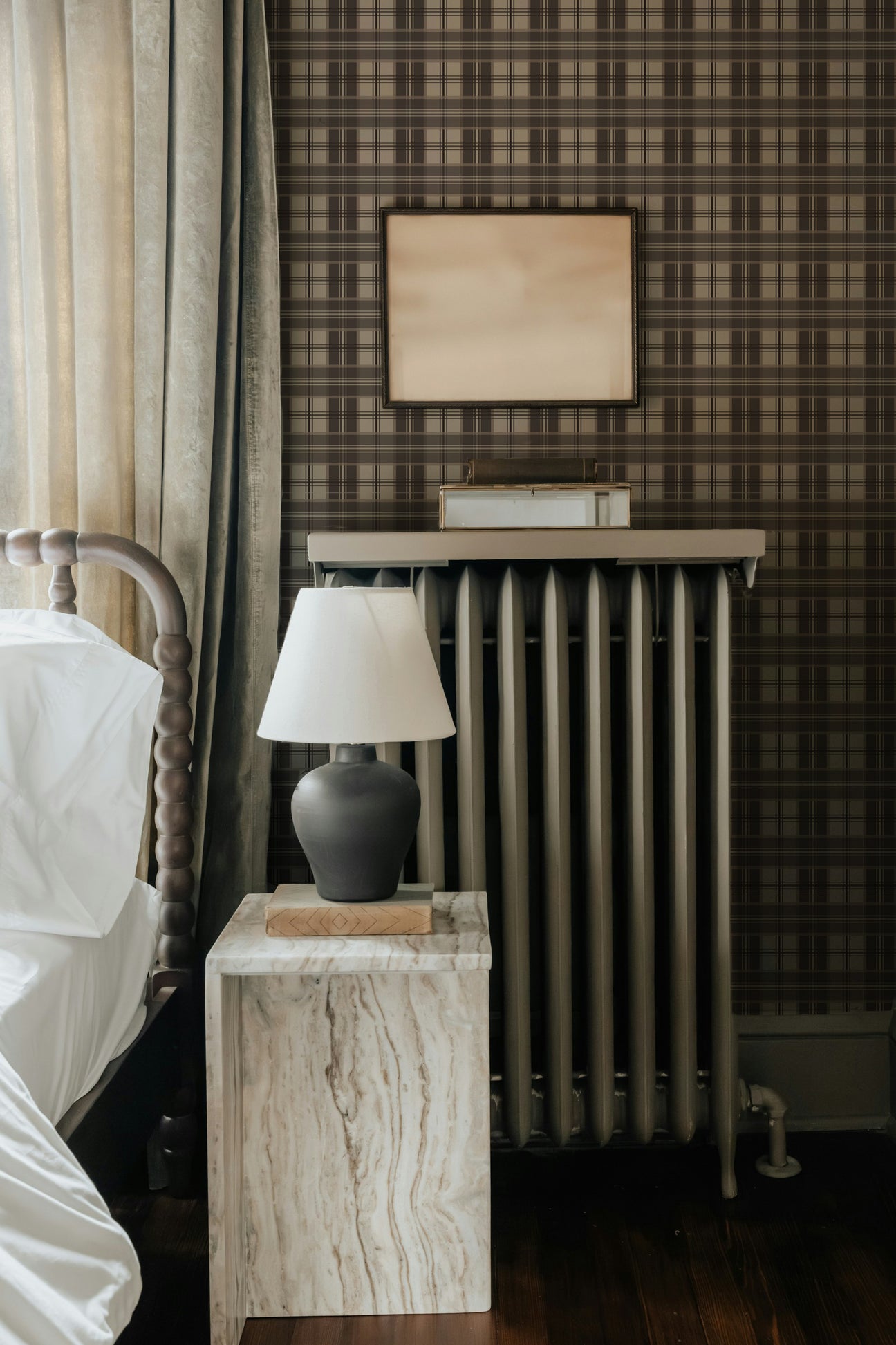 brown wallpaper, beige wallpaper, neutral wallpaper, plaid wallpaper, blue plaid wallpaper, vintage plaid wallpaper byHopeatHome