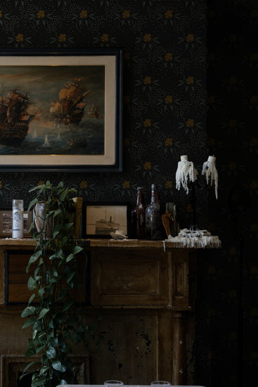 moody floral wallpaper for living room