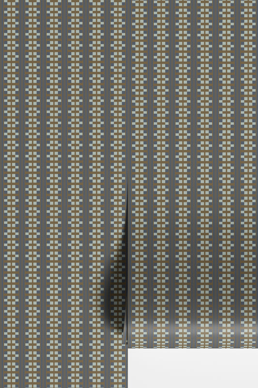 navy wallpaper, moody wallpaper, plaid wallpaper, stripe wallpaper, quilt block inspired wallpaper, block print wallpaper, vintage inspired wallpaper byHopeatHome