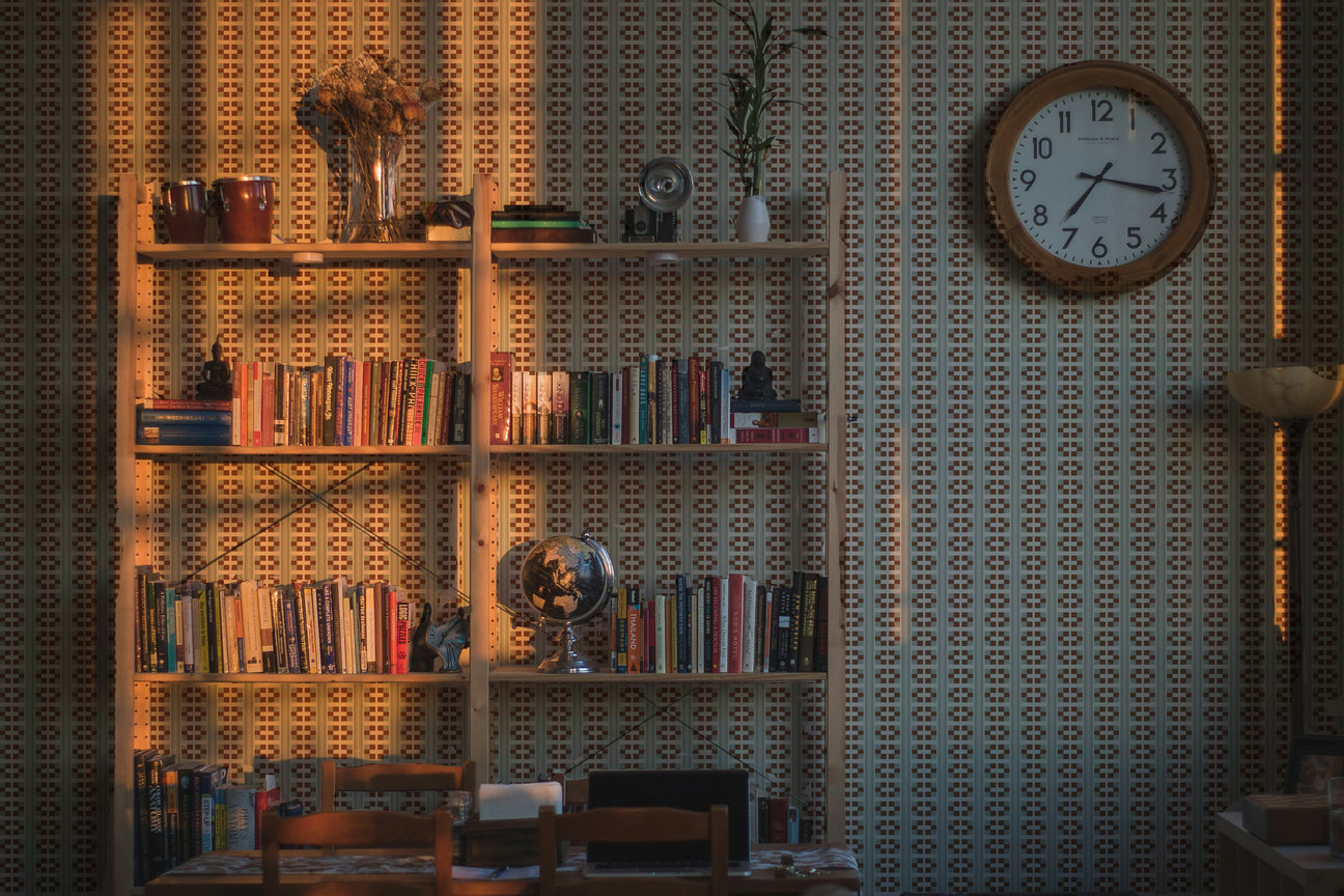 blue wallpaper, simple wallpaper, beige wallpaper, brown wallpaper, neutral wallpaper, moody wallpaper, plaid wallpaper, stripe wallpaper, quilt block inspired wallpaper, block print wallpaper, vintage inspired wallpaper byHopeatHome