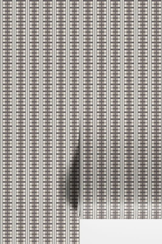 blue wallpaper, simple wallpaper, beige wallpaper, brown wallpaper, neutral wallpaper, moody wallpaper, plaid wallpaper, stripe wallpaper, quilt block inspired wallpaper, block print wallpaper, vintage inspired wallpaper byHopeatHome