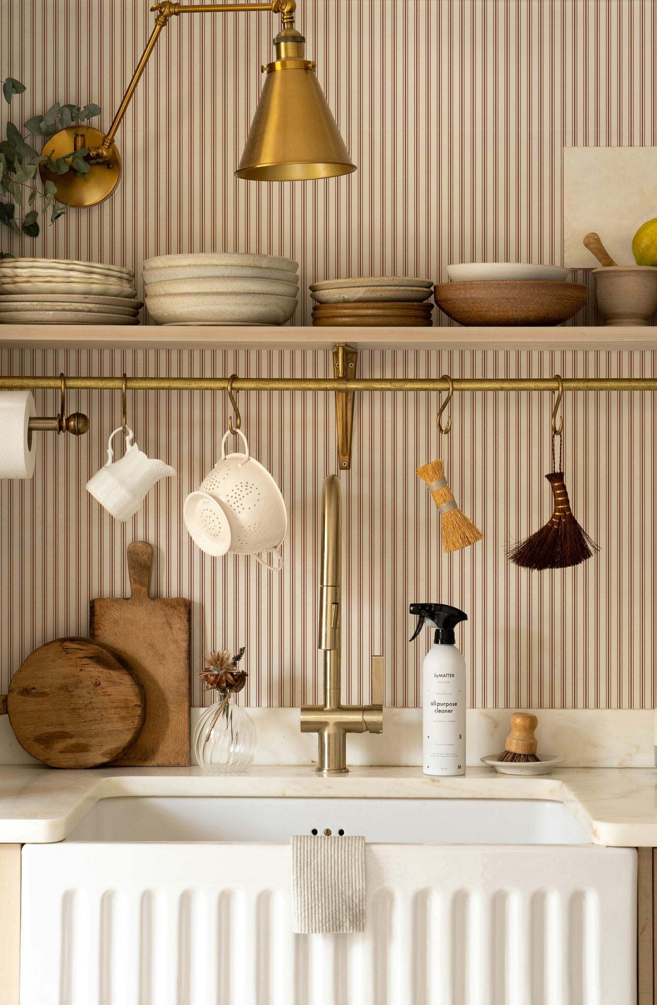 striped wallpaper in kitchen, wallpaper for kitchen, wallpaper for powder rooms, vintage ticking stripe wallpaper, market stripe wallpaper, french stripe wallpaper, striped wallpaper, simple wallpaper patterns, simple stripe wallpaper byHopeatHome