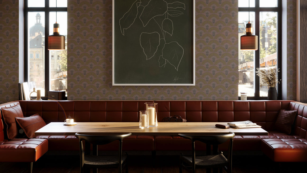 Scallop Wallpaper with Botanical Art Print byHopeatHome