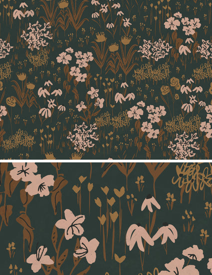Dark Green Moody Floral Wallpaper